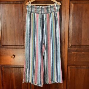 Indigo Rein Juniors Striped Smocked Beach Pants Pull-on Wide Leg Linen Blend XL